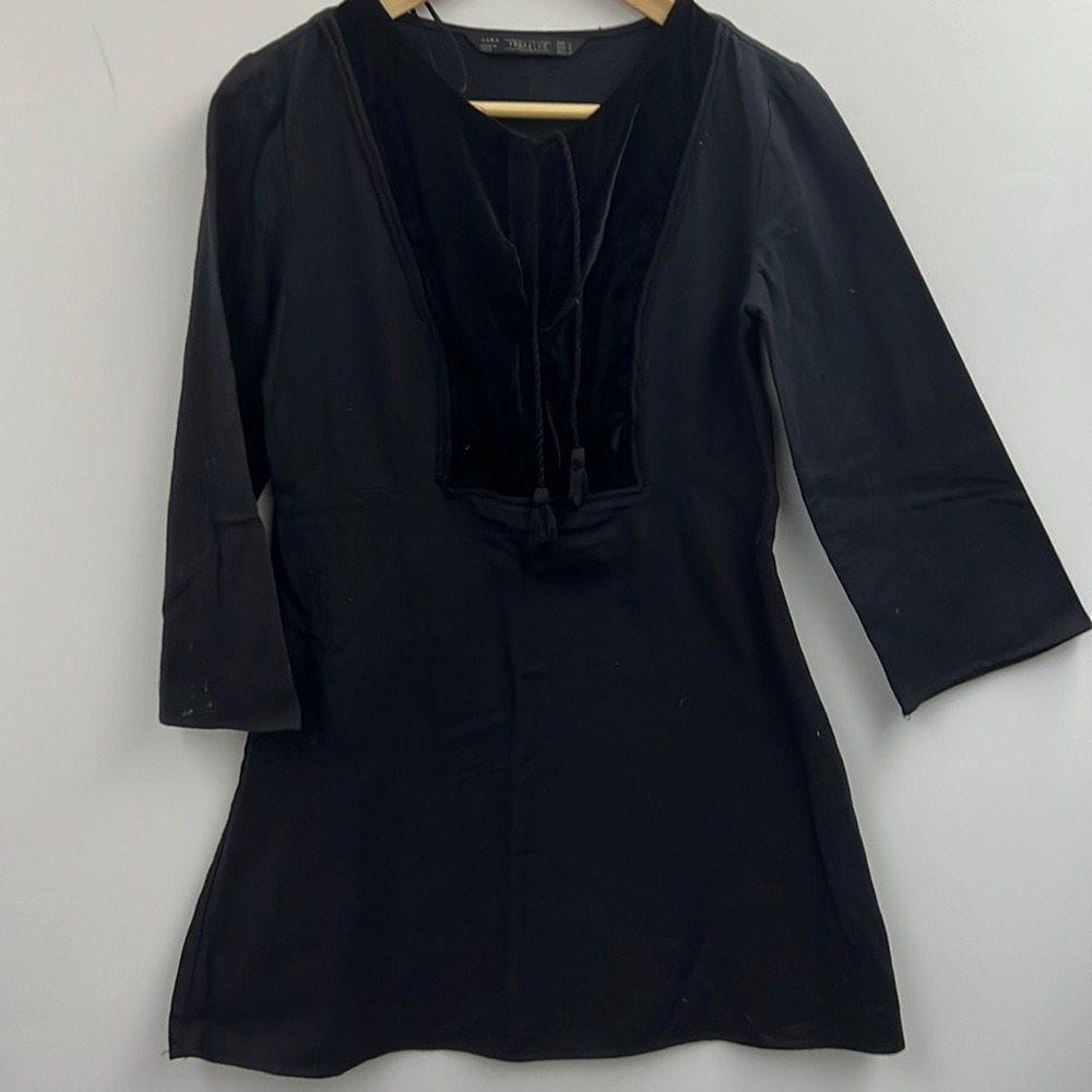 Zara long sleeve Aline - cotton and velvet mini dress